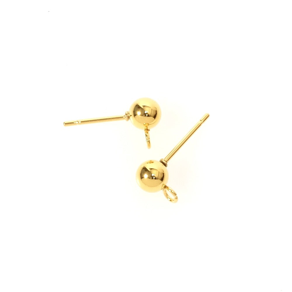 2 boucles d'oreilles clous boules 5mm en acier inoxydable 304 Doré 18K