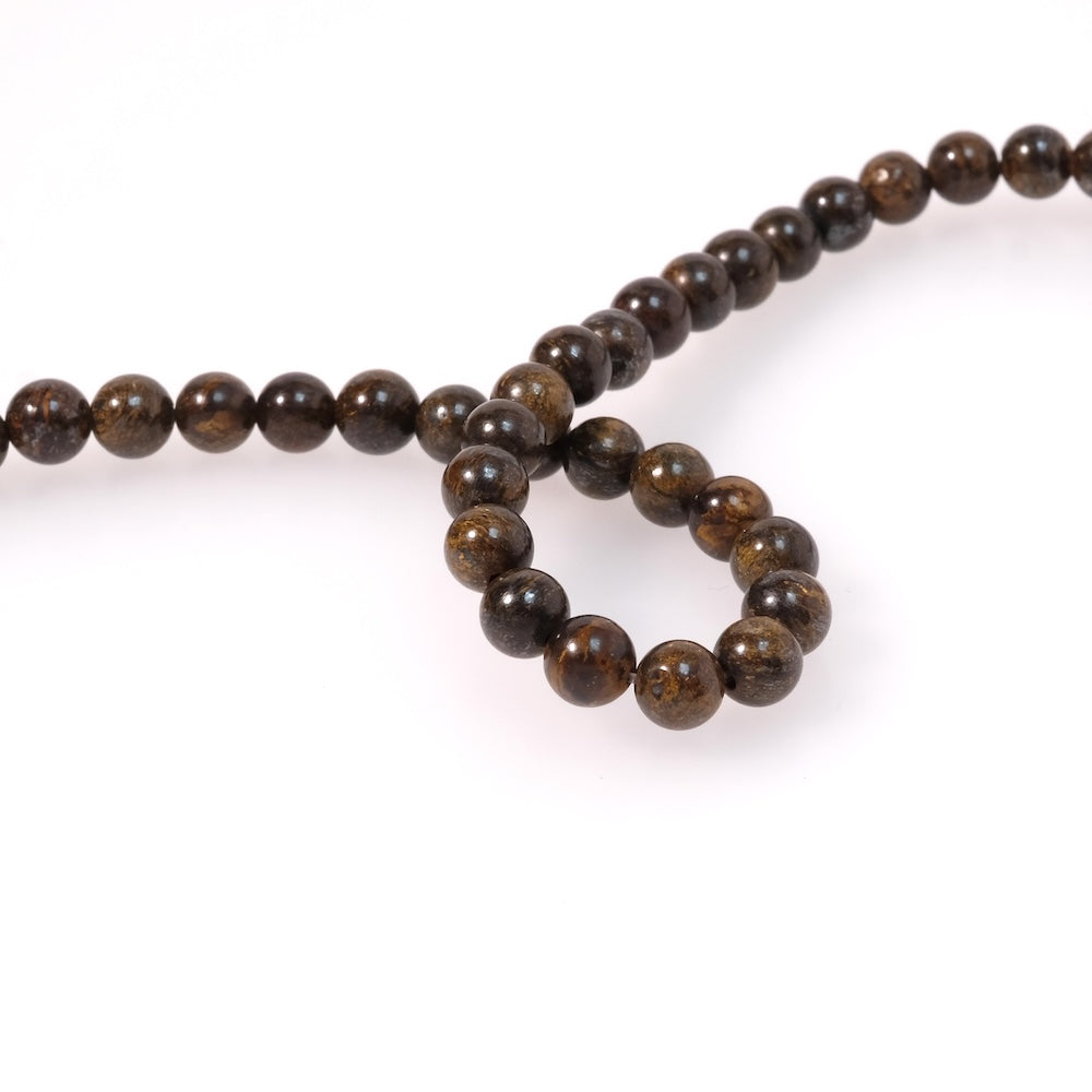 Fil de perles naturelles rondes 6mm en Bronzite