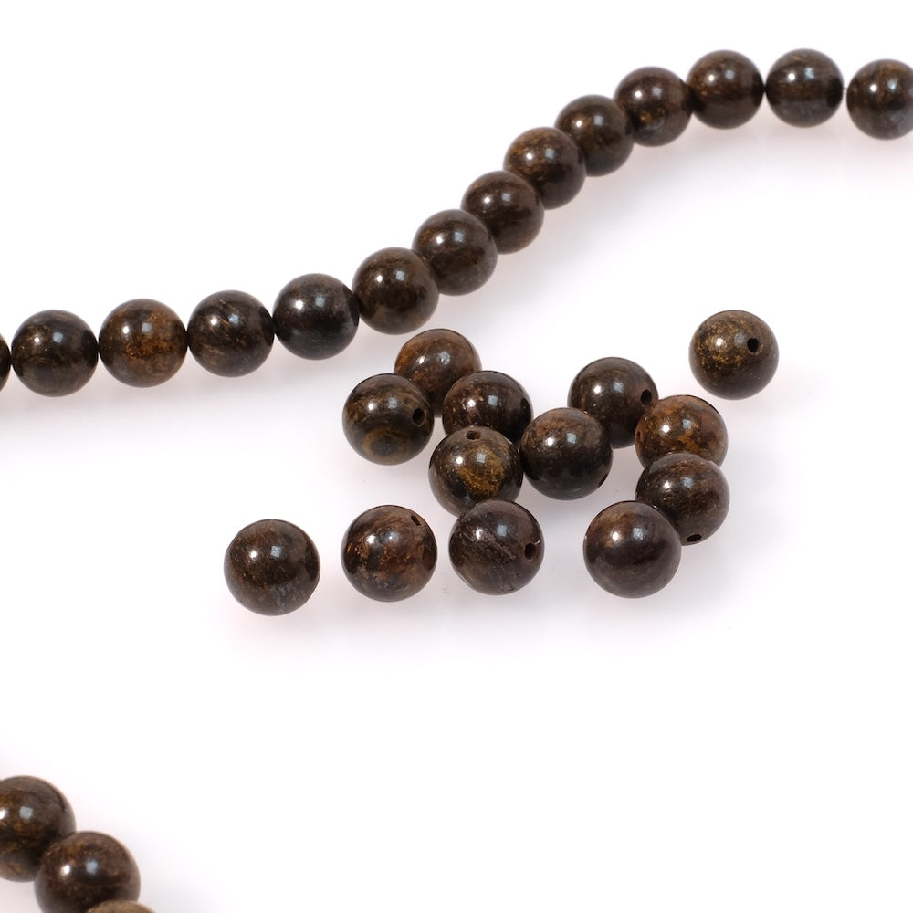 Fil de perles naturelles rondes 8mm en Bronzite