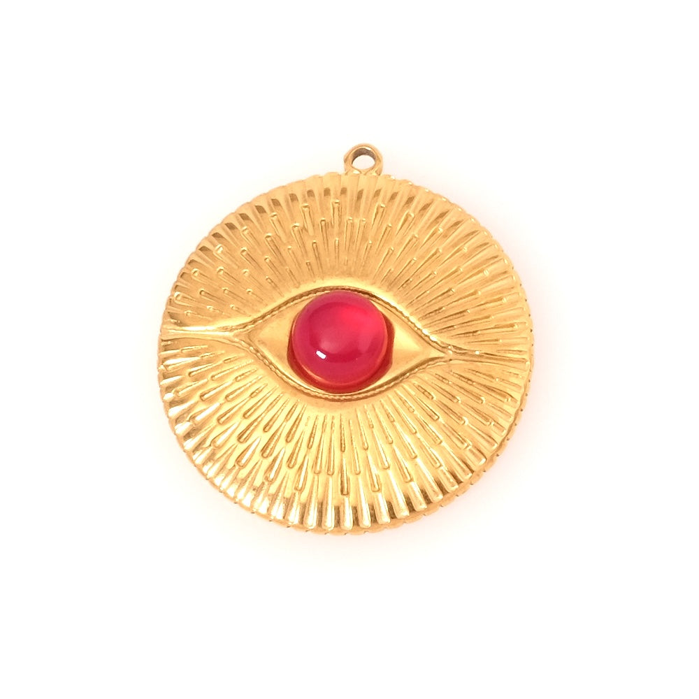 Pendentif rond oeil en acier inoxydable 304 Doré 18K