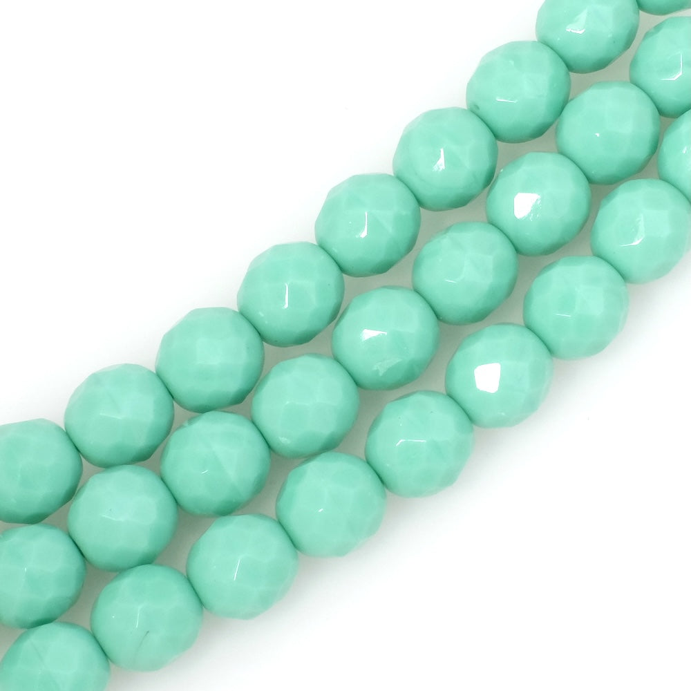 Fil de perles de Bohème rondes facettées 12mm vert menthe opaque