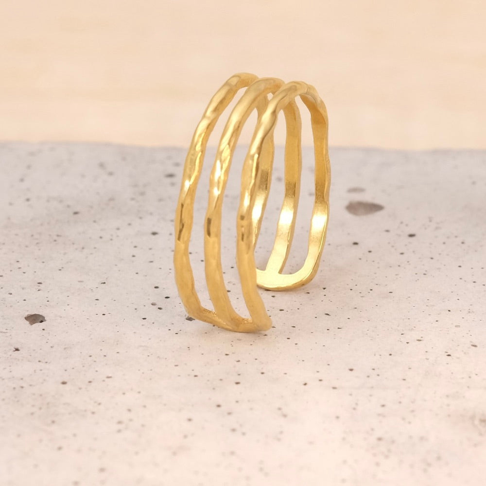 Bague graphique triple en acier inoxydable 304 Doré 18K