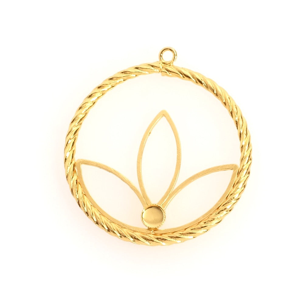 Pendentif torsadé fleur de lotus pour cabochons 4mm en laiton Doré à l'or fin 24K Premium