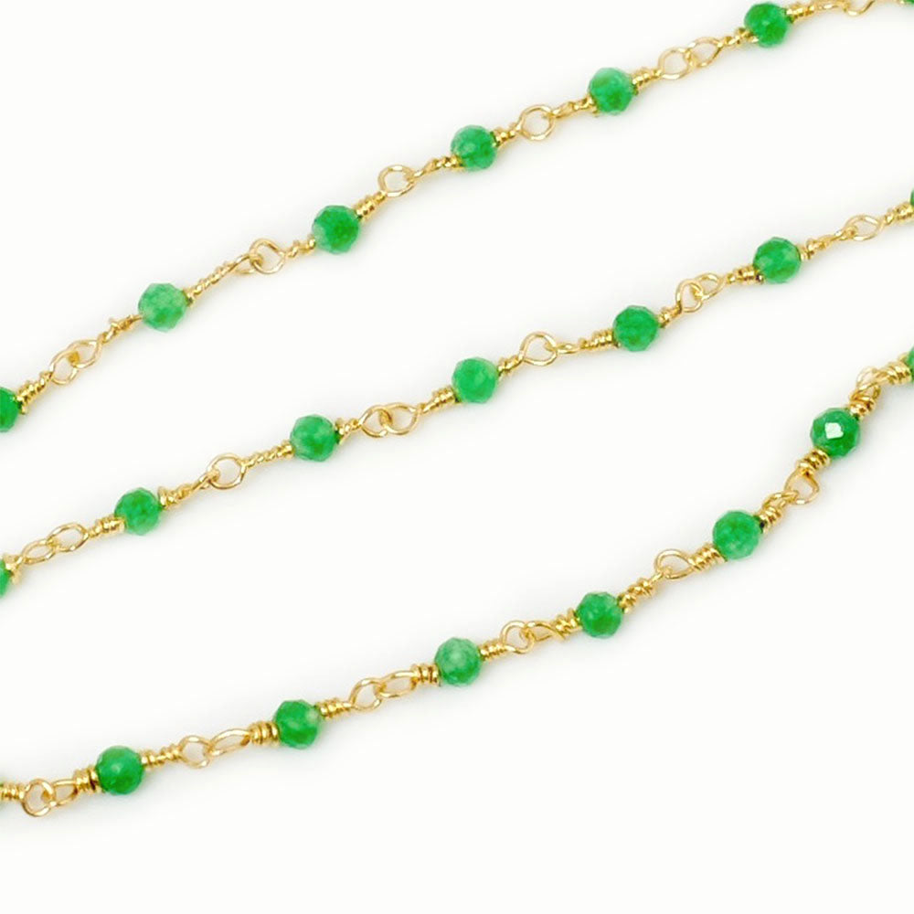 20cm de chaine Rosaire Onyx verte 2mm en laiton doré à l'or fin 24K Premium