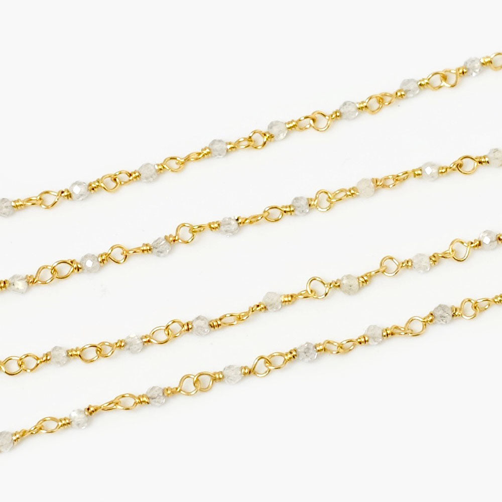 20cm de chaine Rosaire Labradorite 2mm en laiton doré à l'or fin 24K Prémium