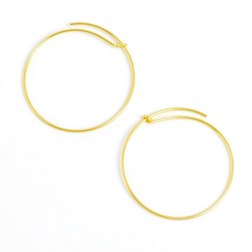 2 boucles d'oreilles créoles 30mm en laiton doré à l'or fin 24K