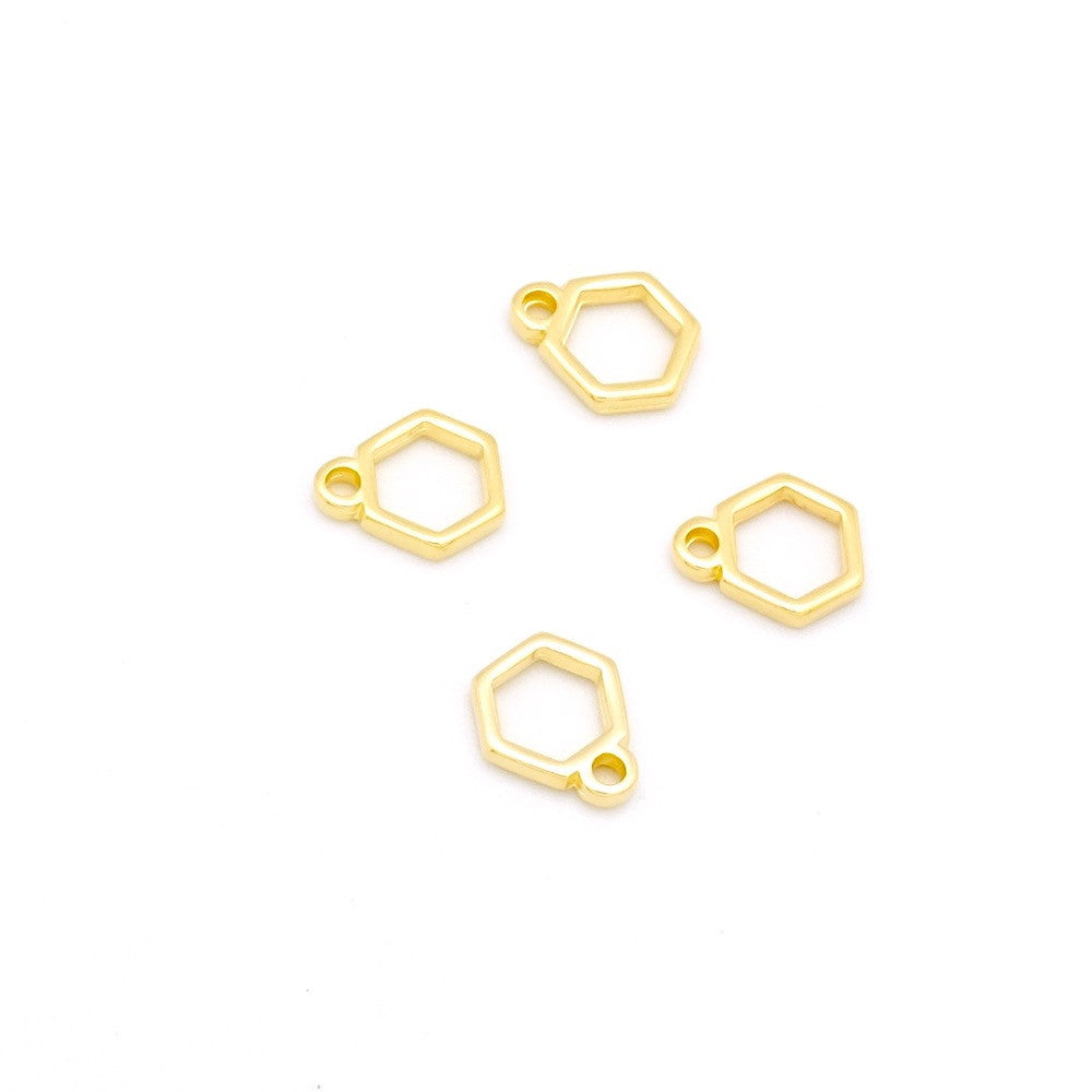 4 Pendentifs hexagones en Zamak Doré 24K