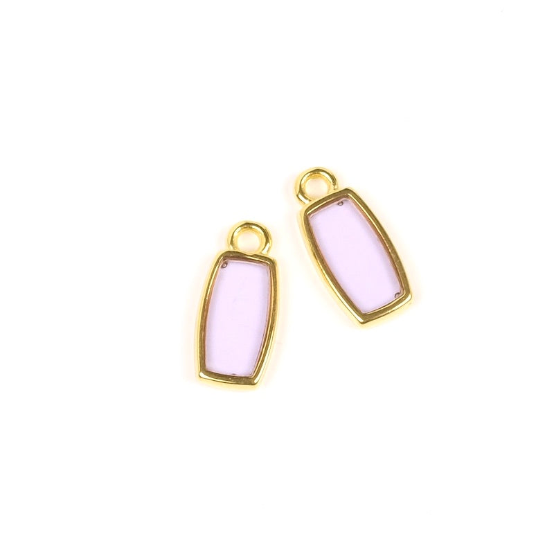 2 Pendentifs vitraux rectangle violet et doré 24K