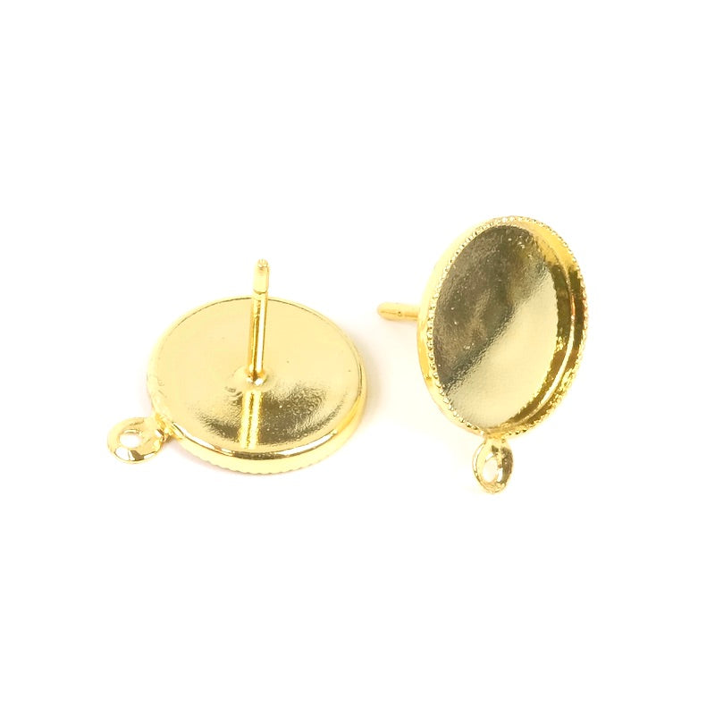 Boucles d&#39;oreilles clous pour cab 12mm en Laiton doré à l&#39;or fin 24K, la paire