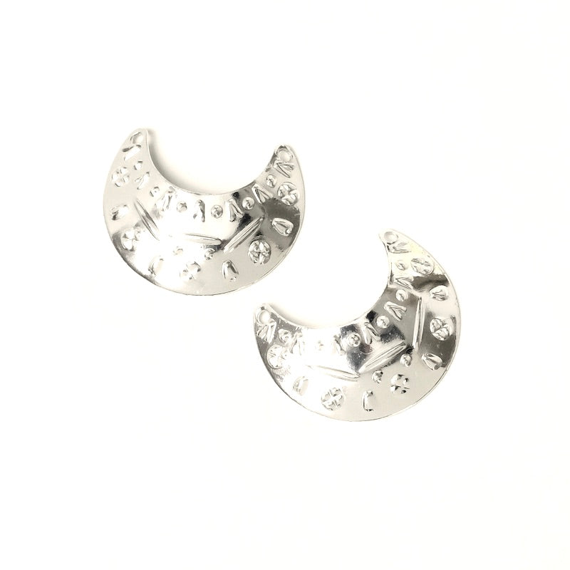 2 Pendentifs demi-lune Ethnique en laiton Argenté 925 Premium