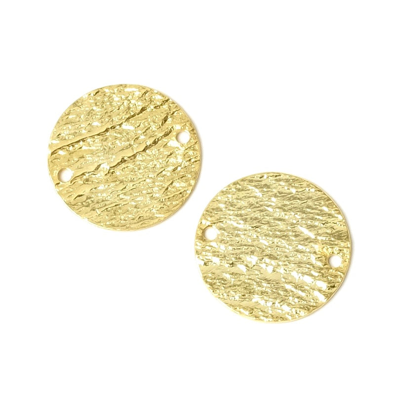 2 Connecteurs Ronds 16,3mm texture Ardoise en laiton doré à l'or fin 24K