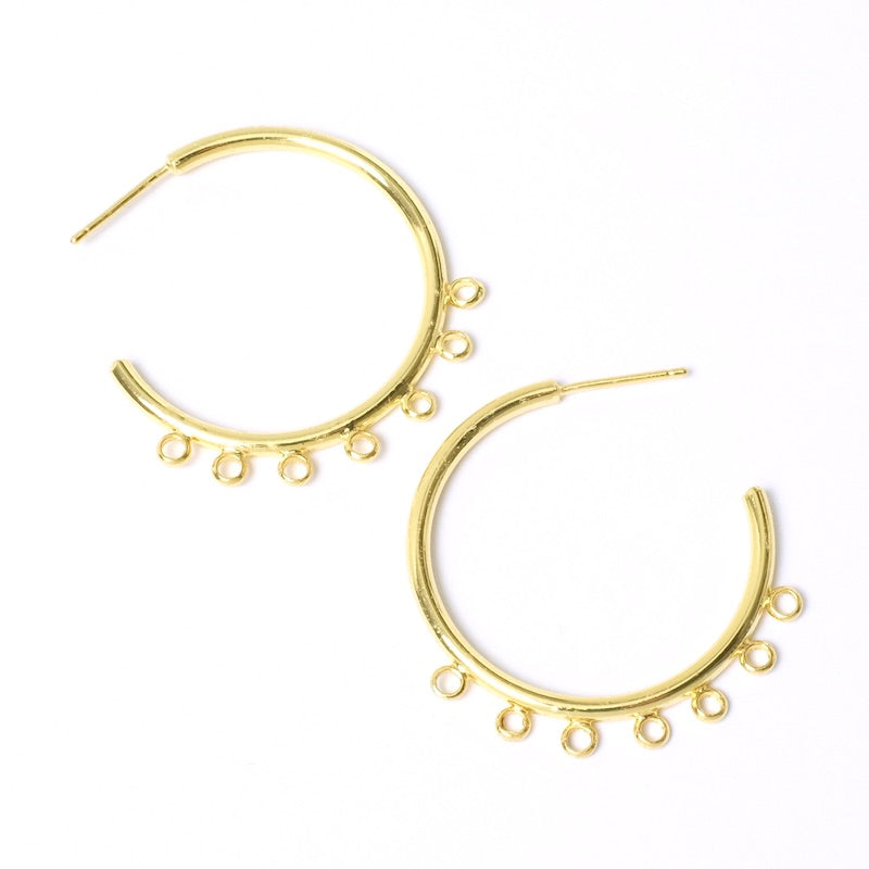 Boucles créoles 25mm avec 7 anneaux en laiton Doré à l&#39;or fin 24K