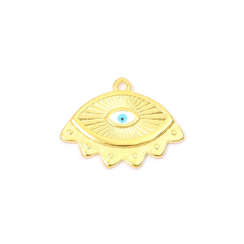 Pendentif spirituel oeil émaillé doré 24K