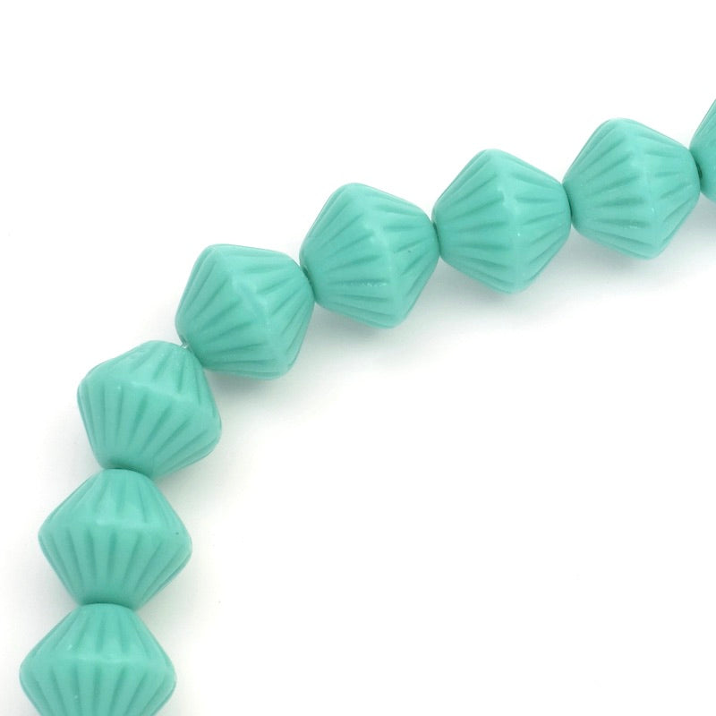 Fil de perles de Bohème Toupie striée Turquoise