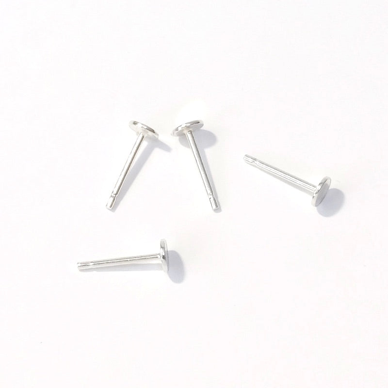 4 BO clous plateaux ronds 4mm à coller en laiton Argenté 925 Premium