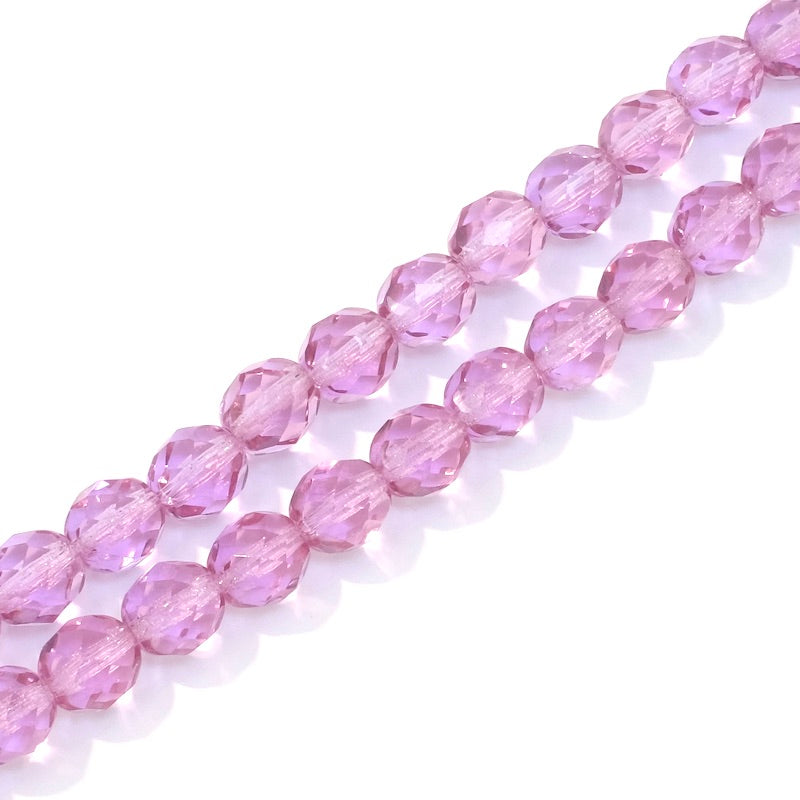 Fil de perles de Bohème rondes facettées violet orchidée transparent 8mm