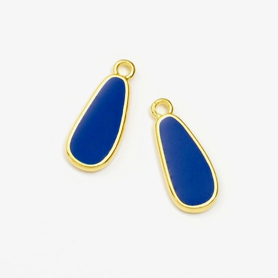 2 pendentifs émaillés gouttes Bleu nuit en Zamak doré Or 24K