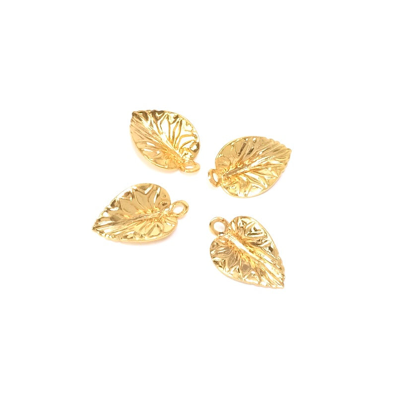 2 Pendentifs Feuilles en laiton doré à l&#39;or fin 24K Premium