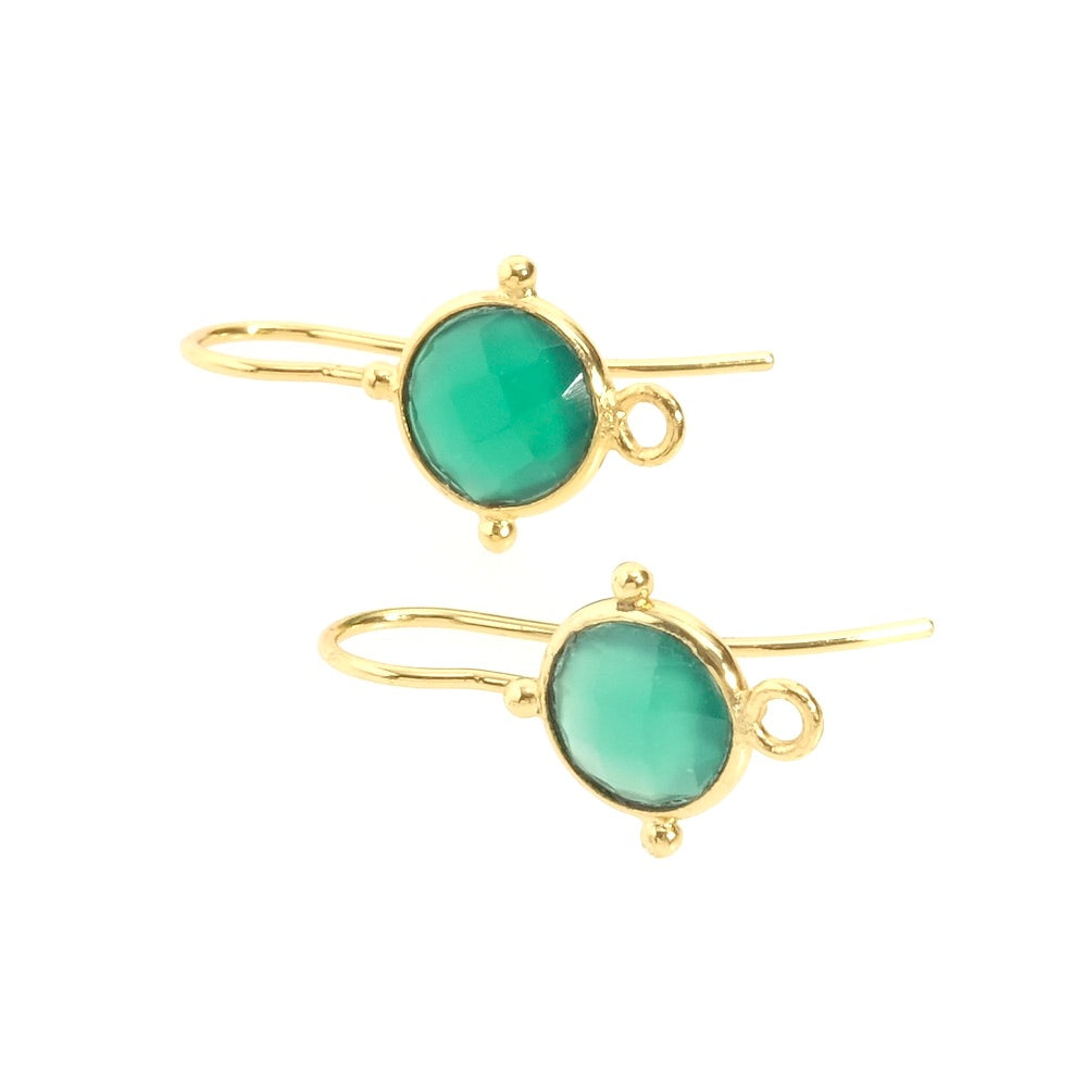 Boucles d'oreilles sertis Onyx vert en Laiton doré à l'or fin 24K Premium, la paire