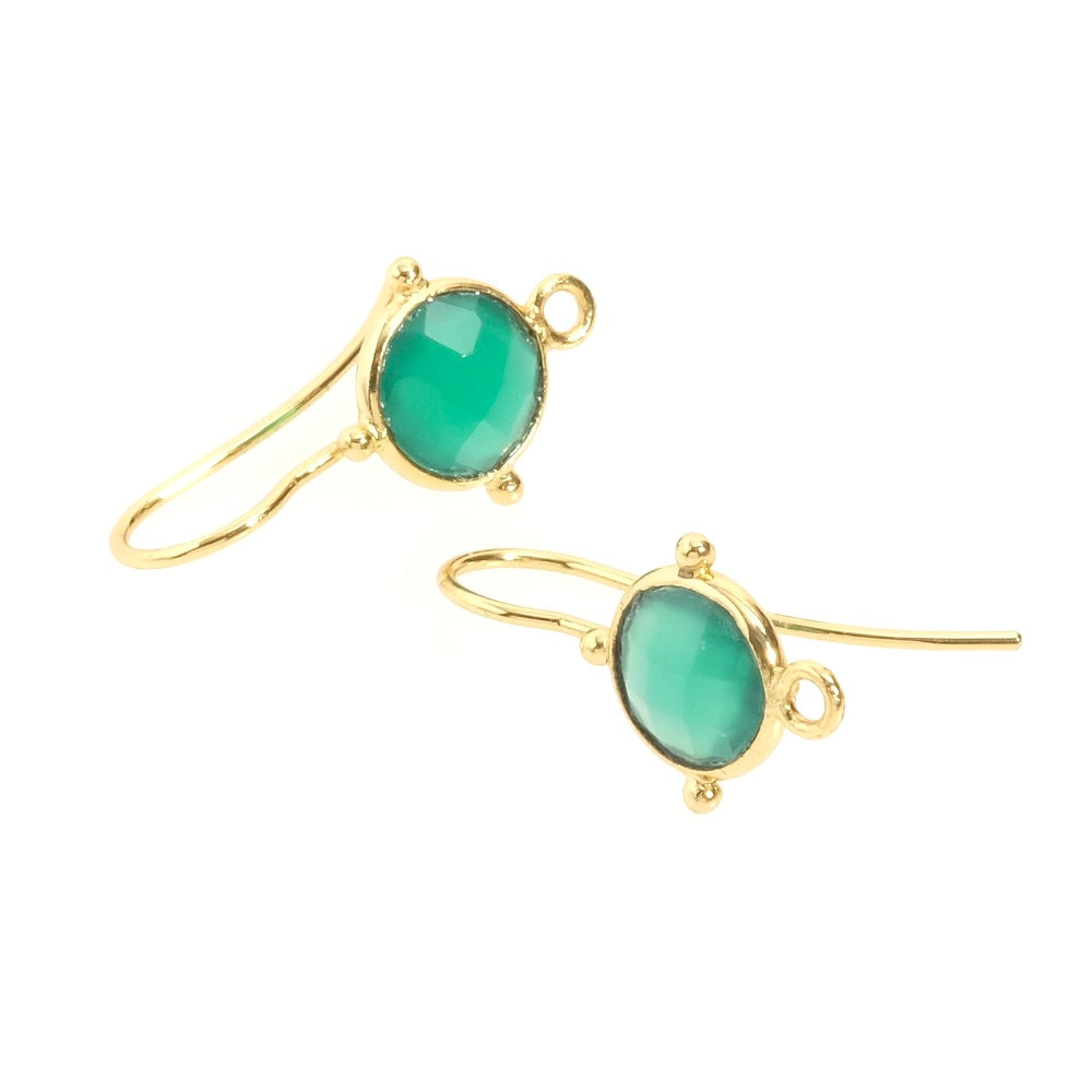 Boucles d'oreilles sertis Onyx vert en Laiton doré à l'or fin 24K Premium, la paire