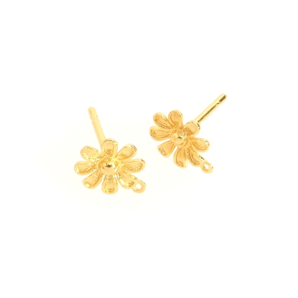 Boucles d'oreilles clous fleur pâquerettes en laiton doré à l'or fin 24K Premium, la paire