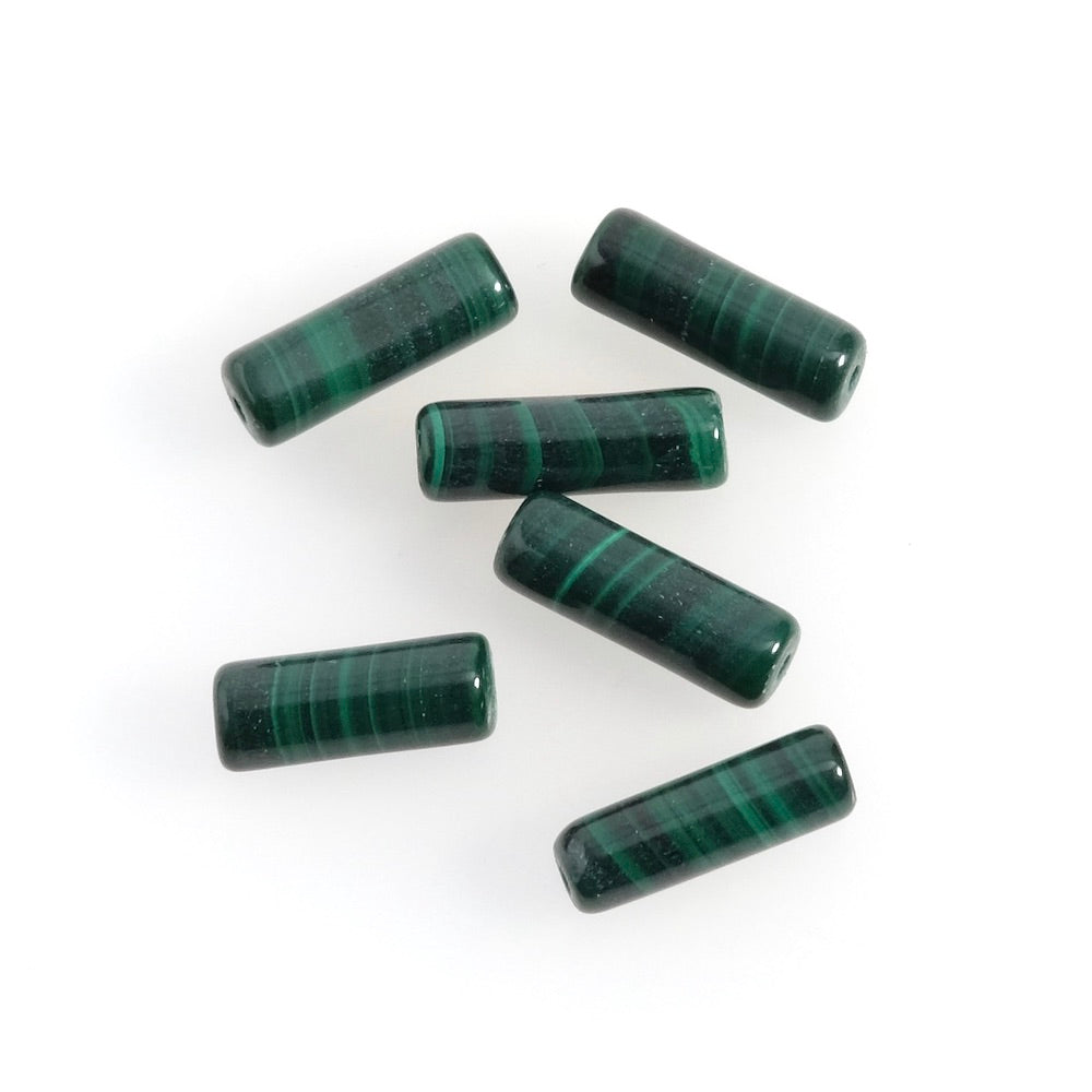 2 perles naturelles tubes 4x13mm en Malachite