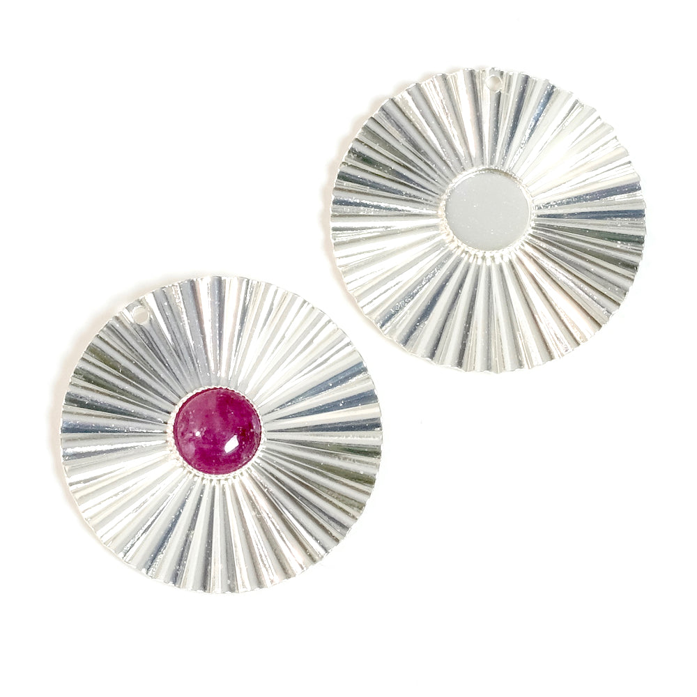 Pendentif rond ondulé avec support cabochon 8mm en laiton Argenté 925 Premium