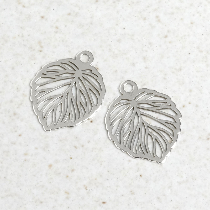 2 Pendentifs Feuille ajourée en Argent 925